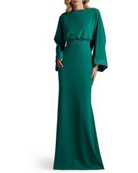 Tadashi Shoji - Drape Back Crepe Long Sleeve Gown - Lyst