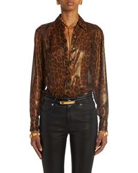 Tom Ford - Laminated Leopard Metallic Silk Button-up Shirt - Lyst
