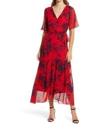 Donna Ricco - Floral Faux Wrap Flutter Sleeve Dress - Lyst