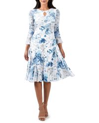 Komarov - Floral Three-quarter Sleeve Charmeuse & Chiffon Dress - Lyst