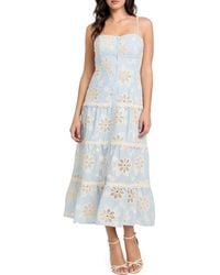 Guess - Tabitha Floral Embroidered Tiered Cotton Sundress - Lyst