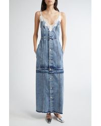 Stella McCartney - Lace Trim Denim Maxi Dress - Lyst