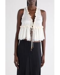 Chloé - Lace-Trimmed Silk-Satin Peplum Blouse - Lyst