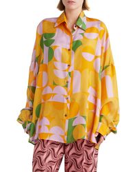 Dries Van Noten - Retro Print Oversize Silk Button-up Shirt - Lyst