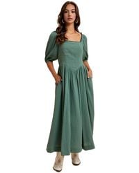 Knit & Lounge - Square-Neck Puff Sleeve Midi Dress - Lyst