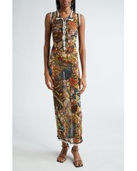 Jean Paul Gaultier - Butterfly Print Lace-up Plunge Neck Mesh Maxi Dress - Lyst