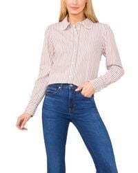 Cece - Faux Pearl Detail Stripe Cotton Button-Up Shirt - Lyst