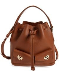 Ferragamo - Mini Harley Leather Drawstring Bucket Bag - Lyst