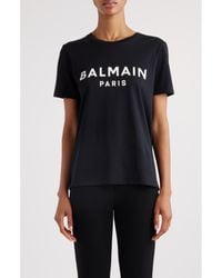 Balmain - Button Shoulder Cotton Logo Graphic T-shirt - Lyst