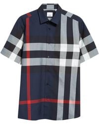 Burberry - Summerton Check Short Sleeve Cotton Poplin Button-Up Shirt - Lyst