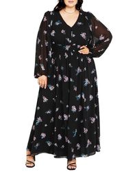 City Chic - Jemina Floral Print Long Sleeve Maxi Dress - Lyst