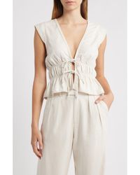 Wayf - Clara Tie Front Linen Blend Top - Lyst