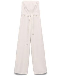 Mango - Tie Belt Strapless Denim Jumpsuit - Lyst