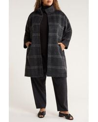 Eileen Fisher - Plaid Stand Collar Alpaca & Wool Blend Coat - Lyst