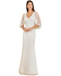 LARA New York - Cape Sleeve V-Neck Beaded Gown - Lyst