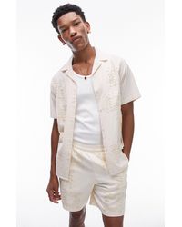 TOPMAN - Embroidered Cotton & Linen Camp Shirt - Lyst