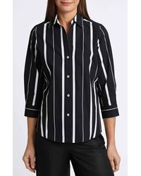 Foxcroft - Paityn Stripe Three-Quarter Sleeve Cotton Button-Up Shirt - Lyst