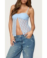 Edikted - Priya Split Front Sheer Lace Camisole - Lyst