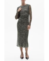 Mango - Snakeskin Print Long Sleeve Semisheer Mesh Midi Dress - Lyst