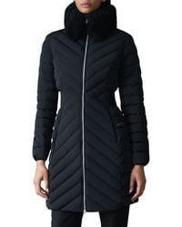 Mackage - Water Repellent Chevron Quilted Down Coat With Removable Genuine Shearling Collar - Lyst