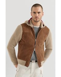 Brunello Cucinelli - Suede And Cashmere Knit Hooded Bomber Jacket With Thermore Padding - Lyst