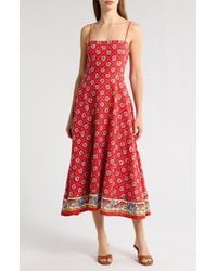 Wayf - Josefina Scarf Print Linen Blend Midi Dress - Lyst