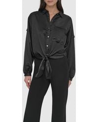 DKNY - Tie Front Satin Shirt - Lyst
