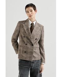 Brunello Cucinelli - Alpaca And Wool Prince Of Wales Blazer With Monili - Lyst