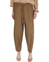 Mango - Embroidered Side Stripe Cotton Drawstring Pants - Lyst