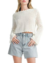 All In Favor - Openwork Crop Cotton Sweater In At Nordstrom, Size Small - Lyst