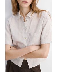 Mango - Stripe Short Sleeve Button-Up Shirt - Lyst