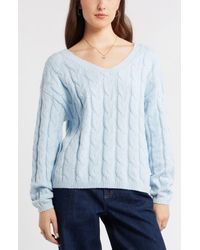 BP. - Cable Knit V-Neck Cotton Blend Sweater - Lyst