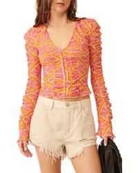 Free People - Through The Meadow Ruched Mesh Top - Lyst