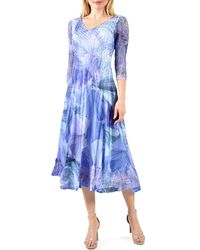 Komarov - Abstract Print Charmeuse & Lace Cocktail Midi Dress - Lyst
