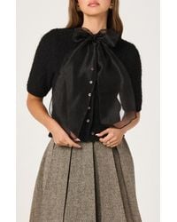 Astr - Organza Bow Mixed Media Sweater - Lyst