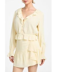 Guess - Shaelo Long Sleeve Button-Up Crop Top - Lyst