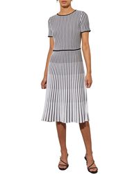 Ming Wang - Grid Stripe Flare Knit Dress - Lyst