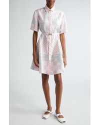 Versace - Check & Barocco Print Short Sleeve Silk Shirtdress - Lyst