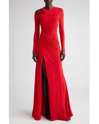 Alexander McQueen - Ruched Asymmetric Long Sleeve Jersey Gown - Lyst