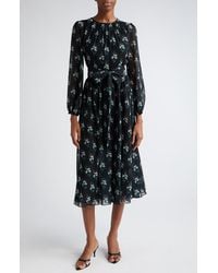 Carolina Herrera - Floral Print Long Sleeve Chiffon Midi Dress - Lyst