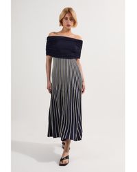 Karen Millen - Striped Bardot Knitted Maxi Dress - Lyst