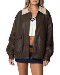 Edikted - Ann Oversize Faux Leather Jacket With Faux Shearling Collar - Lyst