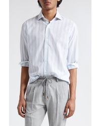 Eleventy - Stripe Cotton & Linen Button-up Shirt - Lyst