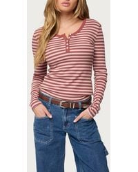 Edikted - Roma Stripe Rib Henley Top - Lyst