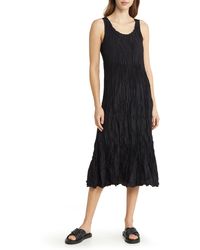 Eileen Fisher - Textured Sleeveless Silk Midi Dress - Lyst
