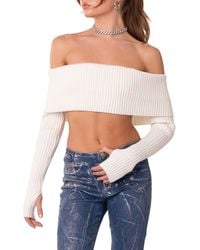 Edikted - Astrea Foldover Off The Shoulder Crop Sweater - Lyst