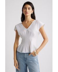 Nordstrom - Pleated V-Neck Poplin Top - Lyst