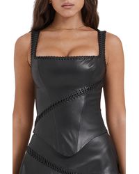 House Of Cb - Leonie Whipstitch Faux Leather Corset Top - Lyst