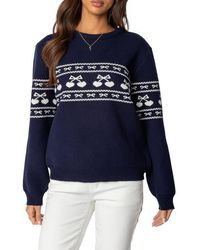 Edikted - Holiday Cheer Hearts & Bows Fair Isle Crewneck Sweater - Lyst