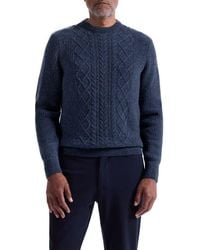 Bugatchi - Cable Stitch Crewneck Wool Blend Sweater - Lyst
